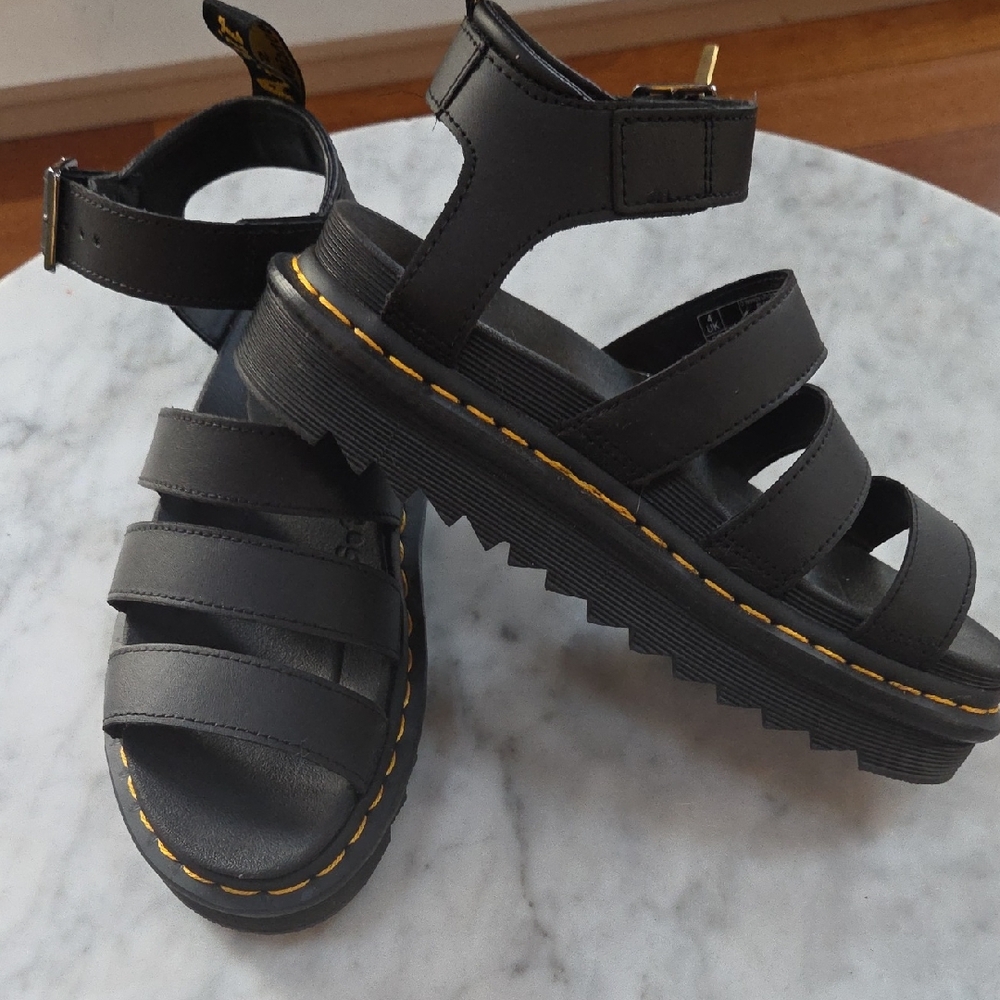 Dr. Martens Black Sandals with Yellow Stitching